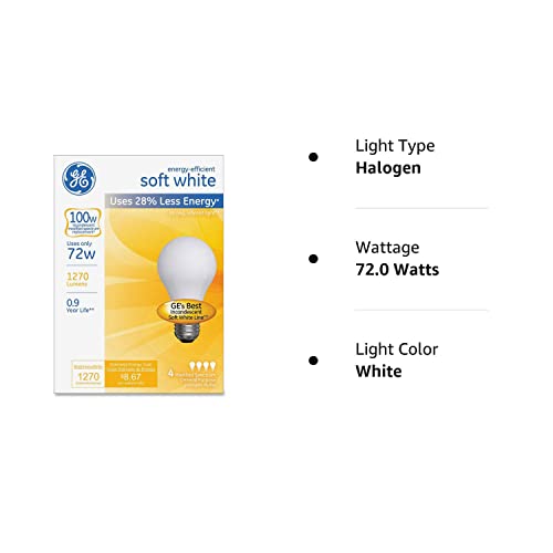 GE 66249 Halogen Bulb Globe 72W 4/BX White