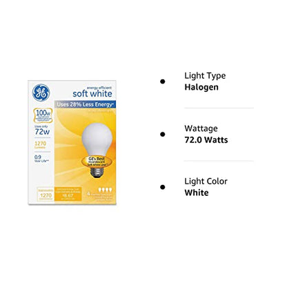 GE 66249 Halogen Bulb Globe 72W 4/BX White